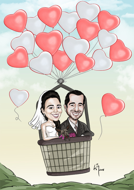 caricatura_noivos_balao